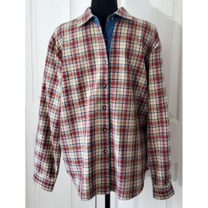 Teddi Mens Plaid Flannel Denim Button Down Shirt Classic Fitted Long Sleeve Sz M